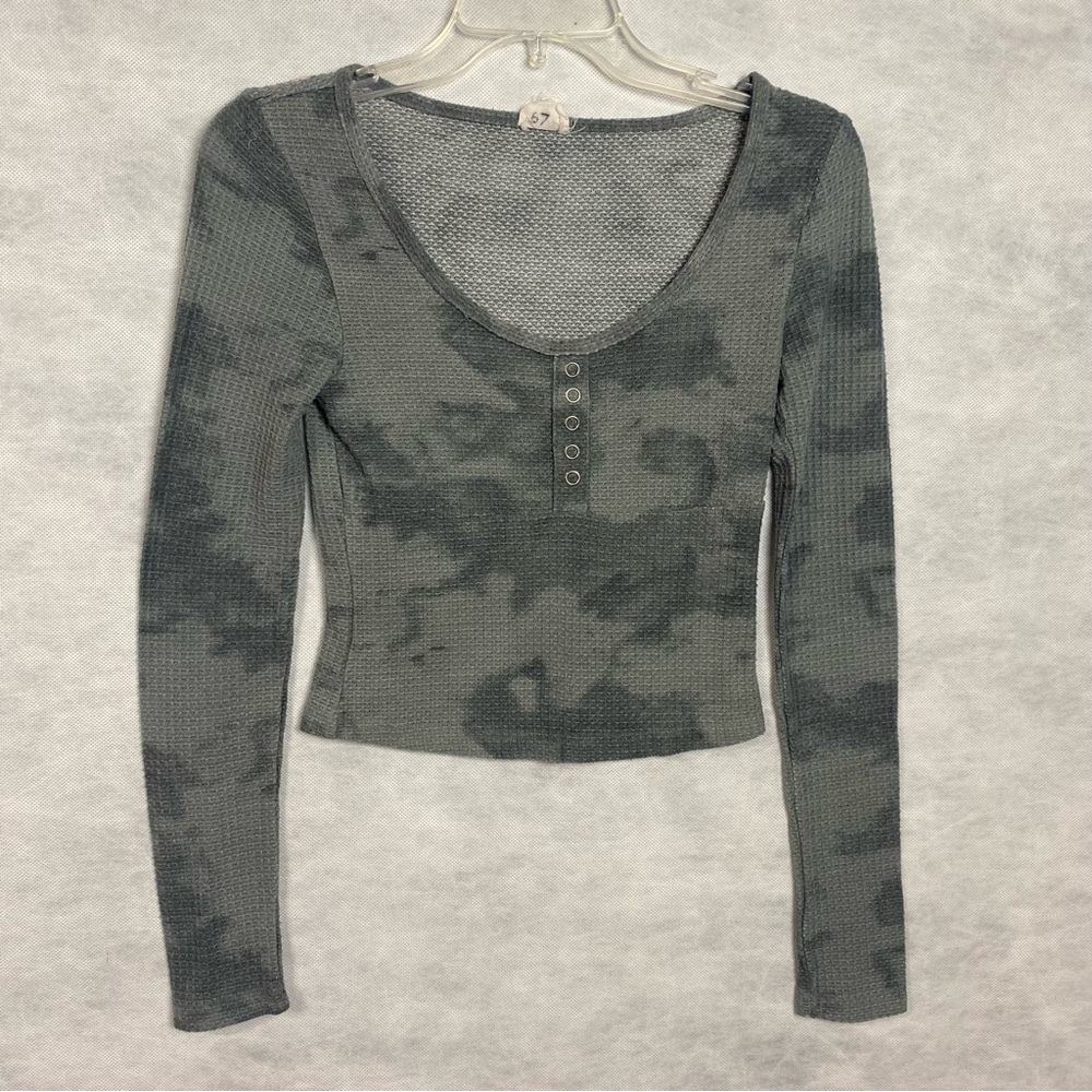 Pink Rose Charcoal Camouflage Long Sleeve Top